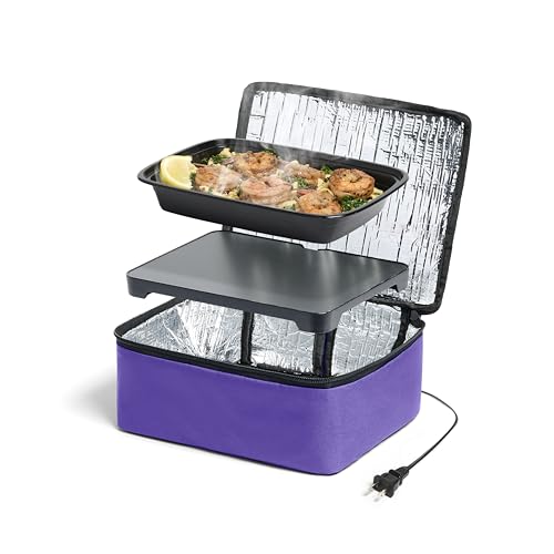 HOTLOGIC Mini Heated Lunch Box - Portable Electric Food Warmer for Men and Women - Great for Work, Office, and Construction - Cook, Reheat, and Eat on the Go - 120V - Purple