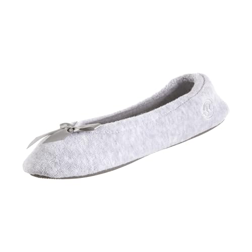 isotoner Women's Indoor/Outdoor Classic Terry Ballerina Slippers with Non-Slip Sole, Heather Grey, 6.5-7. 5