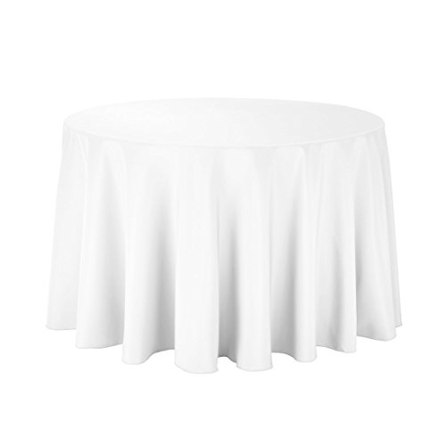 Gee Di Moda Round Tablecloth - 108 Inch White Round Table Cloth for 48 to 72 Inch Round Tables - Heavy Duty Washable Fabric - for Buffet Table, Holiday Party, Dinner, Wedding & Baby Shower