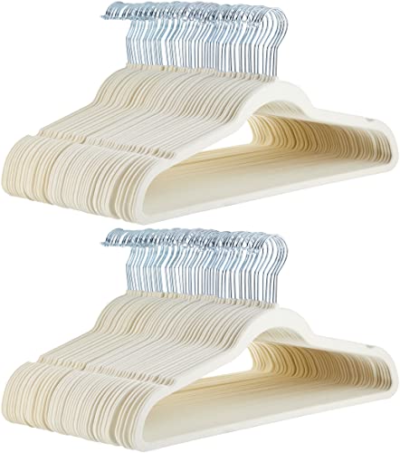 Amazon Basics Slim, Velvet, Non-Slip, Space-Saving Suit Clothes Hangers, Pack of 100, Ivory/BeigeAmazon Basics Slim Vel