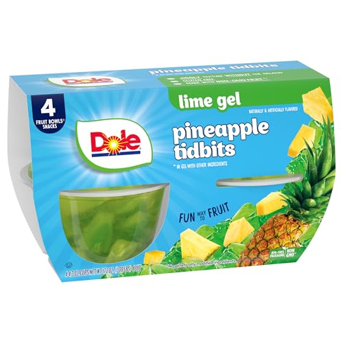 Dole Fruit Bowls Pineapple in Lime Flavored Gel Snacks, 4.3oz 4 Total Cups, Gluten & Dairy Free, Bulk Lunch Snacks for Kids & Adults