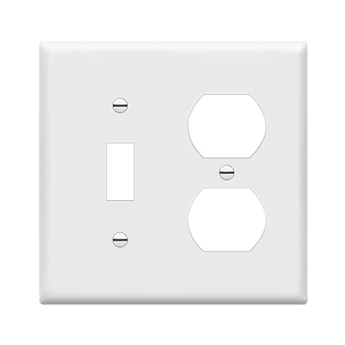 ENERLITES Combination Toggle Light Switch/Duplex Receptacle Outlet Wall Plate Cover, Standard Size 2-Gang 4.50" x 4.57", Polycarbonate Thermoplastic, UL Listed, 881121-W, White