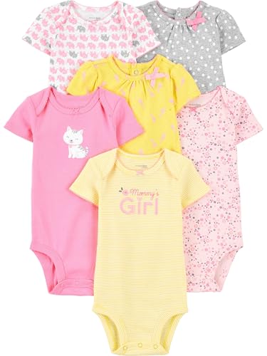 Simple Joys by Carter's Pacote com 6 bodies de manga curta para bebês meninas, Rosa/amarelo, 18 Meses