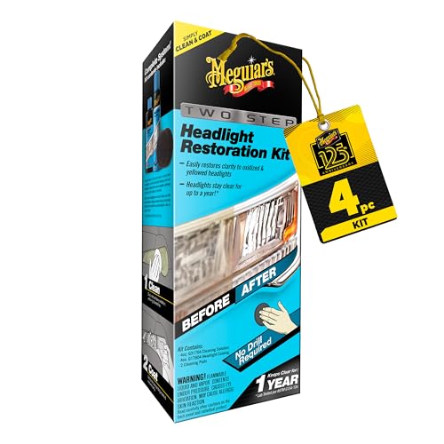 Meguiar's Two Step Headlight Restoration Kit, Headlight Cleaner Restores Clear Car Plastic and Protects from Re-Oxidation, Includes Headlight Coating and Cleaning Solution - 4 Count (1 Pack)