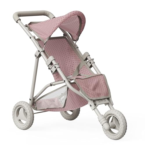 Olivia’s Little World Polka Dot Princess Baby Doll Jogging Stroller Toy Pram, Pink/Grey