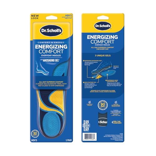 Dr. Scholl’s Energizing Comfort Men’s Everyday Insoles with Massaging Gel - Clinically Proven, All-Day Energy and Comfort Inserts with Patented Triple Gel Design - Shock Absorbing, Arch Support