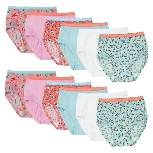 Fruit of the Loom Toddler Girls' Tag-Free Cotton Underwear, Brief-12 Pack-Assorted Colors, 2-3T