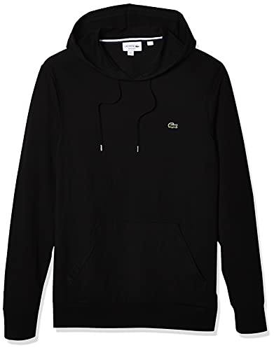 Lacoste Mens Long Sleeve Hooded Jersey Cotton T-Shirt Hoodie T Shirt, Black, X-Large US