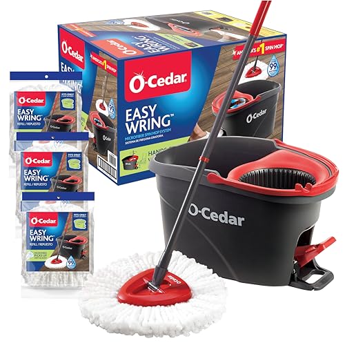 O-Cedar Easywring Microfiber Spin Mop &amp; Bucket Floor Cleaning System with 3 Extra RefillsSwiffer Sweeper 2-in-1 Mop