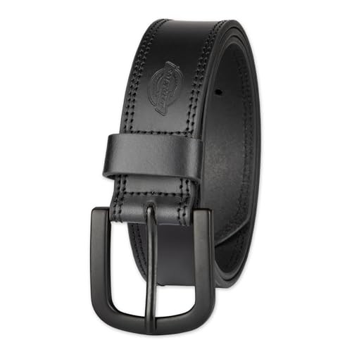 Dickies Men's 38mm Leather Belt with Two Row Stitch, black, 34