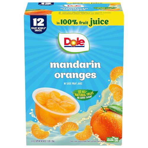 Dole Fruit Bowls Mandarin Oranges in 100% Juice Snacks, 4oz 12 Total Cups, Gluten & Dairy Free, Bulk Lunch Snacks for Kids & Adults