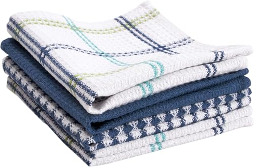T-Fal Premium Waffle Dish Cloths: Highly Absorbent, Super Soft Long Lasting - 100% Cotton, 12"x13" Flat Waffle Dish Towel for Cleaning & Drying Dishes, (4-Pack), Cool