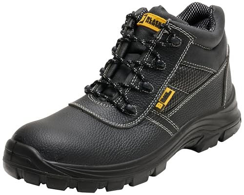 (-15%) BLACK HAMMER Sicherheitsstiefel Herren Wasserdicht S3 SRC Stahlkappe Arbeitsschuhe Knöchelhoch Leder Sicherheitsschuhe Schwarz Leicht 1007 (45 EU)