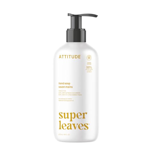 ATTITUDE Liquid Hand Soap, EWG Verified, Plant and Mineral-Based, Vegan Personal Care Products, Lemon Leaves, 16 Fl Oz