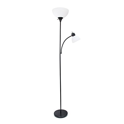 Simple Designs LF2000-BLK Mother-Daughter Floor Lamp with Reading Light, BlackArc Floor Lamps for Living Room Rattan Bo