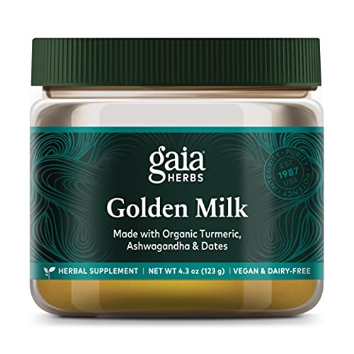 Gaia Herbs Golden Milk Supplement Powder - Made with Organic Turmeric Curcumin, Black Pepper, Ashwagandha, Dates, Cardamom, and Vanilla for an Ayurvedic Cup of Natural Calm - 4.3 Oz (35-Day Supply)