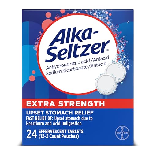 Alka-Seltzer Extra Strength Heartburn Relief Effervescent Antacid Tablets, Fast Indigestion Relief, 24 Ct