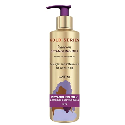 Pantene Gold Series Detangling Milk Hair Treatment for Curly Hair, Natural and Textured Hair, 7.6 Fl Oz Leave-On Hair Detangler Infused with Rich Argan Oil, Dye and Sulfate Free Formula