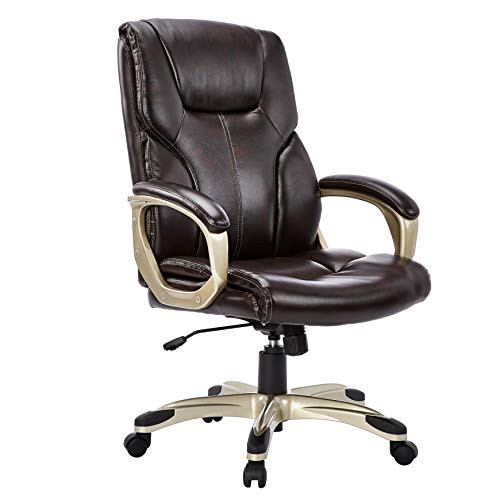 Amazon Basics Büro-Chefsessel, höhenverstellbar, mit hoher Rückenlehne, gepolstert, Braun