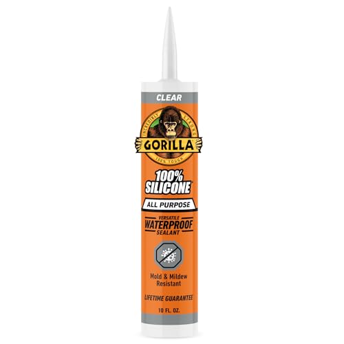 Gorilla Waterproof Caulk & Seal Silicone Sealant, 10oz Cartridge (Pack of 1) - Clear Caulking Sealant for Kitchen, Window, Bath, Marine, Door and More