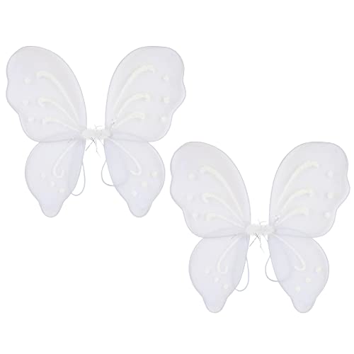 Beistle White Fairy Wings – 2 Pack, Small Lightweight Nylon Butterfly Costume Wings with Elastic Straps, Fantasy Cosplay Accessories for Halloween, Fairy Dress-Up Parties and Events, 14.5” x 16”