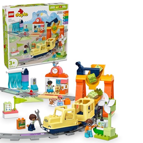 LEGO DUPLO Big Interactive Community Train Set - Toddler Learning Toys for 3+ Year Old Boys & Girls - incl. a Push & Go Train Toy with Sounds and Lights, plus 16 Track Pieces & 4 Figures - 10428