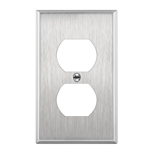 ENERLITES Duplex Receptacle Metal Wall Plate, Stainless Steel Outlet Cover, Corrosion Resistant, Size 1-Gang 4.50" x 2.76", UL Listed, 7721, 430, Silver