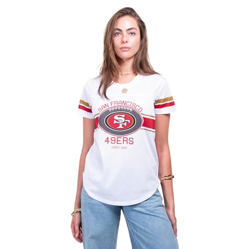 Ultra Game NFL Official Women's Super Soft Mesh Jersey T-Shirt, San Francisco 49ers, White, Large