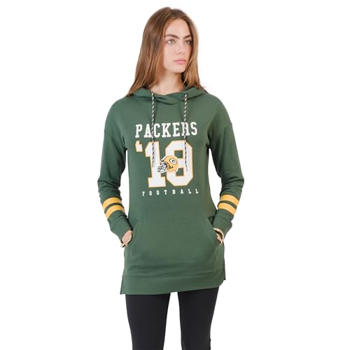 Ultra Game NFL Official Women's Super Soft Oversized Hoodie Sweatshirt Pullover Tunic, Green Bay Packers, Team Color, Medium