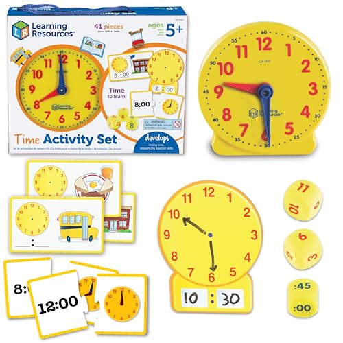 Learning Resources Time Activity Set - 41 Pieces, Ages 5+,Clock for Teaching Time, Telling Time, Homeschool Supplies, Montessori Clock
