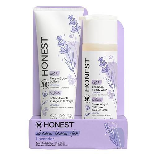 The Honest Company 2-in-1 Cleansing Shampoo and Body Wash and Face and Body Lotion Bundle Gentle for Baby Naturally Derived Lavender Calm 18.5 fl oz