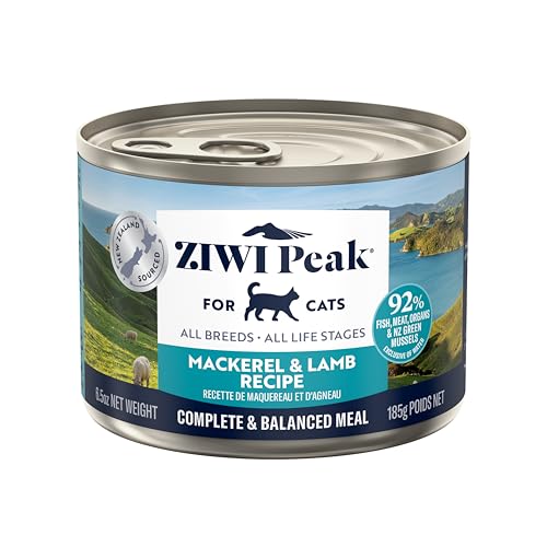 ZIWI Peak Wet Cat Food – All Natural, High Protein, Grain Free, Limited Ingredient, with Superfoods (Mackerel & Lamb, Case of 12, 6.5oz Cans)