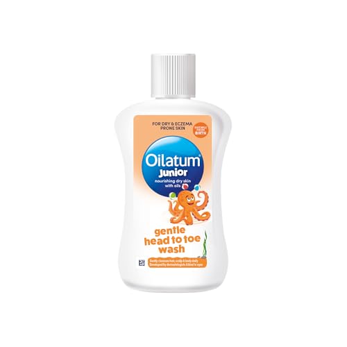 Oilatum Junior Gentle Head-to-Toe Wash, Dry & Eczema-Prone Skin, Gently Cleanses Hair, Scalp & Body, Suitable from Birth, Everyday Use, Fragrance & Soap Free, Dermatologically Tested, 1 x 300ml