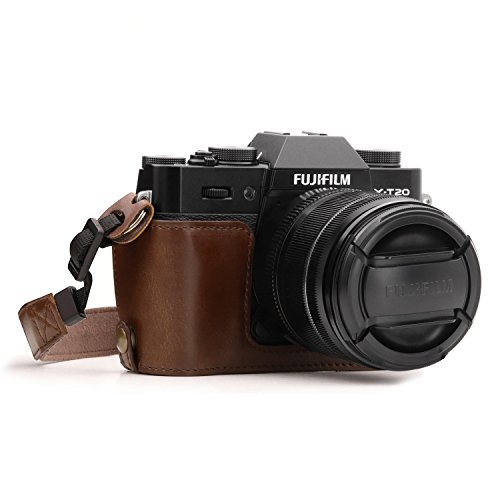 MegaGear MG958 Ever Ready Leather Camera Half Case and Strap Compatible with Fujifilm X-T30 MII, X-T30, X-T20, X-T10 - Dark Brown