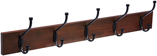 Amazon Basics Wall-Mounted Coat Rack, 5 Hook, Light Walnut | Farmhouse, RectangularHeavy Duty Clothes Rack Load 960LBS,