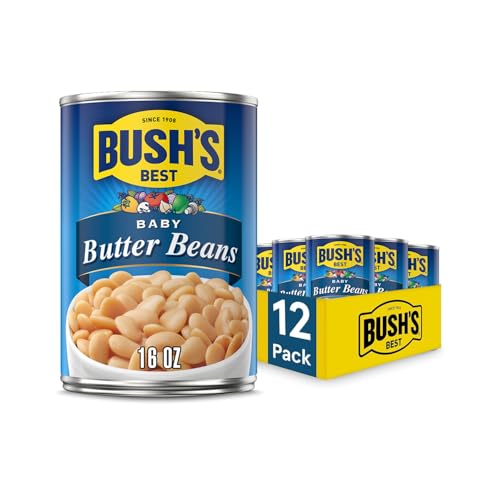 BUSH'S BEST 16 oz Canned Baby Butter Beans, Source of Plant Based Protein and Fiber, Low Fat, Gluten Free, (Pack of 12)