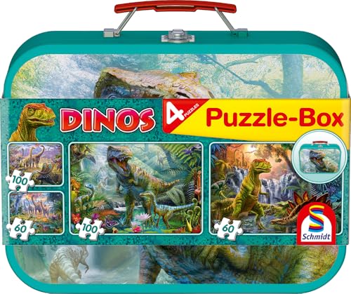 🔥 STARKER PREIS (-50%) Schmidt CGS_56495 Dinosaurs Puzzle Box (2x60pc/2x100pc), Multicolor