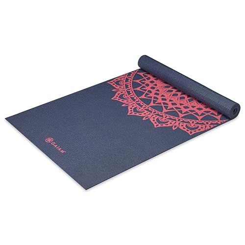 Gaiam Yoga Mat Classic Print Non Slip Exercise & Fitness Mat for All Types of Yoga, Pilates & Floor Workouts, Pink Marrakesh, 4mm, 68L x 24W x 4mm Thick