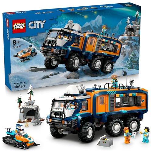 LEGO City Arctic Explorer Science Lab Truck Toy - Exploration Vehicle with Steering & Suspension - incl. a Snowscooter, 5 Minifigures & 3 Wolf Animal Figures - Gift for 8+ Year Old Boys - 60471
