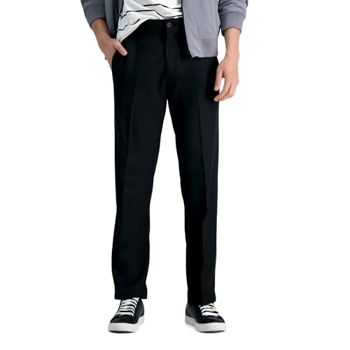 Haggar Men's Cool 18 Pro Straight Fit Flat Front Casual Pant, Black, 40W x 30L