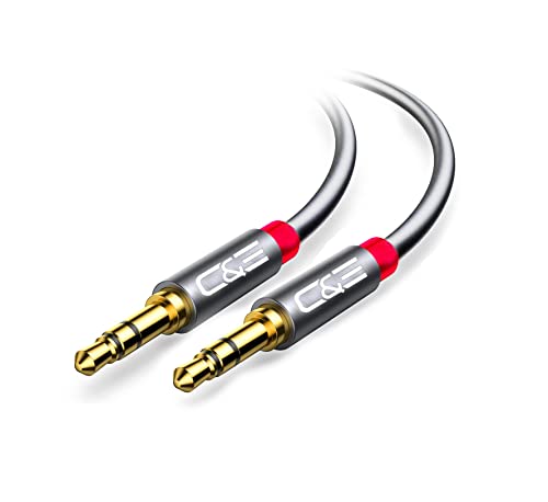 C&E CNE47036 1.5 FT(0.4 M) 3.5mm Aux Male to Male Extension Stereo Audio Cable Grey (1.5 Feet/0.4 Meters) Compatible for iPhone, iPad or Smartphones, 