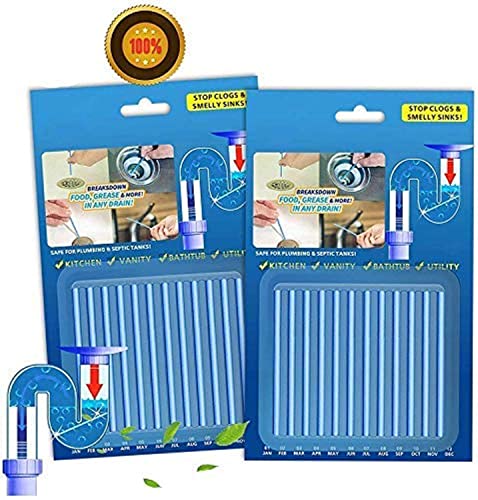 Green Gobbler Drain Cleaner and Deodorizer Sticks with Enzymes - Maintain a Clean Drain, Safe for Pipes and Septic Tanks, Use Monthly - 12 Pack