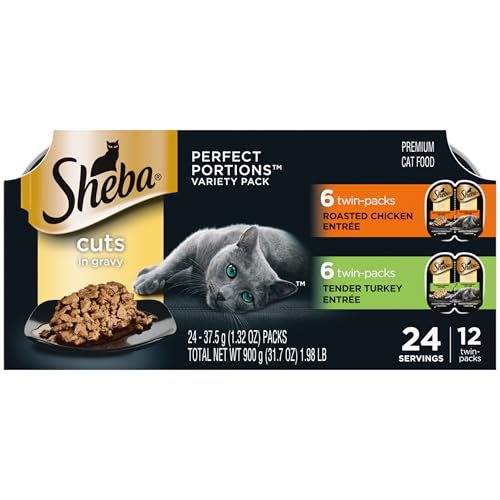 Sheba Perfect Portions Wet Cat Food Cuts in Gravy Roasted Chicken Turkey 12 Count