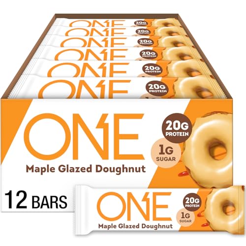 ONE Protein Bars, Maple Glazed Doughnut, Gluten Free with 20g Protein and 1g Sugar, Pantry Staples, 2.12 oz (12 Count)
