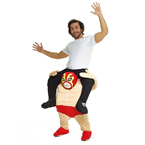 Morph Wrestler Piggyback Costume, Mexican Wrestler Adult Piggyback Costume, Halloween Costumes for Men