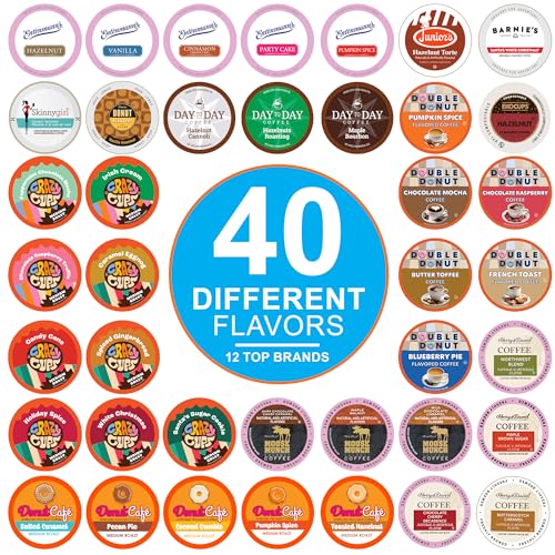 Flavored Coffee Pods Variety Pack for Keurig K Cups Brewers, Assorted Flavored Coffee Sampler, 40 Count