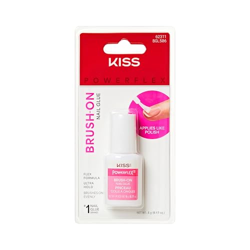 KISS PowerFlex Brush-On Nail Glue for Press On Nails, Ultra Hold Flex Formula Nail Adhesive, Includes One Bottle 5g (0.17 oz.) with Twist-Off Cap & Brush Applicator