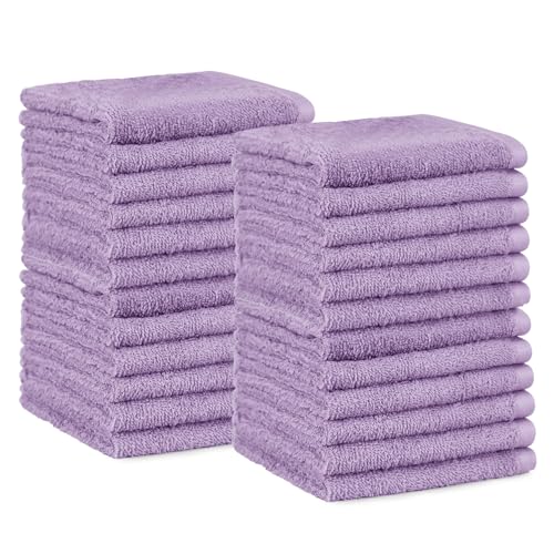 Amazon Basics face Towels for bathroom, 100% Cotton Extra Absorbent washcloth, Fast Drying - salon towel - 24 Pack Lavender (12 x 12 inches)