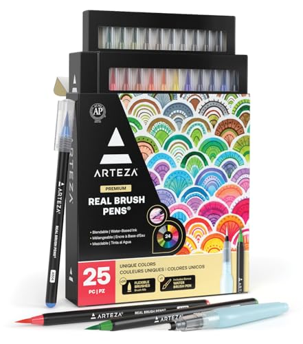 ARTEZA Watercolor Paint Pens, 24 Watercolor Brush Pens with Flexible Nylon Brush Tips, Paint Markers for Artists, and Beginners