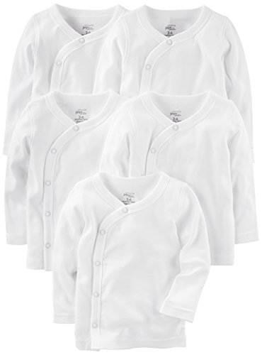 Simple Joys by Carter's Pacote com 5 camisetas unissex de manga comprida com fecho lateral, Branco, 0-3 Meses